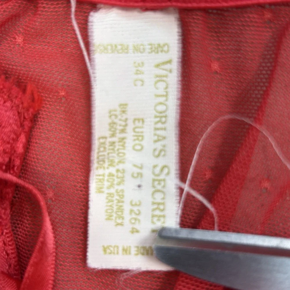 Victoria's Secret Vintage Gold Label Red Lace Sheer Teddy Size 34C Made In USA
